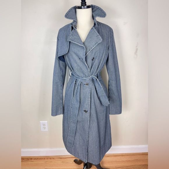 ASOS Blue Striped Trench Coat - Picture 1 of 5
